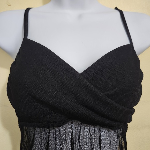 Charlotte Russe Babydoll Cami Black Mesh Pointelle Fairy Grunge Sheer Whimsigoth - Picture 3 of 10